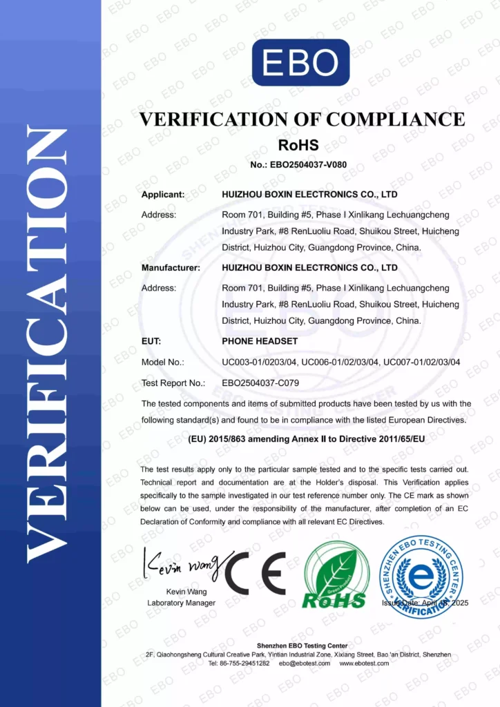 UC Headset ROHS Certified
